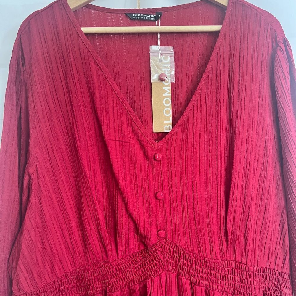 Bloomchic Long Sleeve Midi Dress Red - Picture 4 of 7